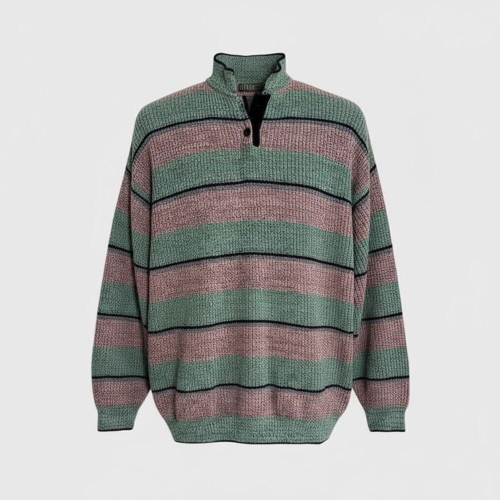 Vintage Gitano Knits Striped Colorblock Pastel Collared Sweater Multicolor Large